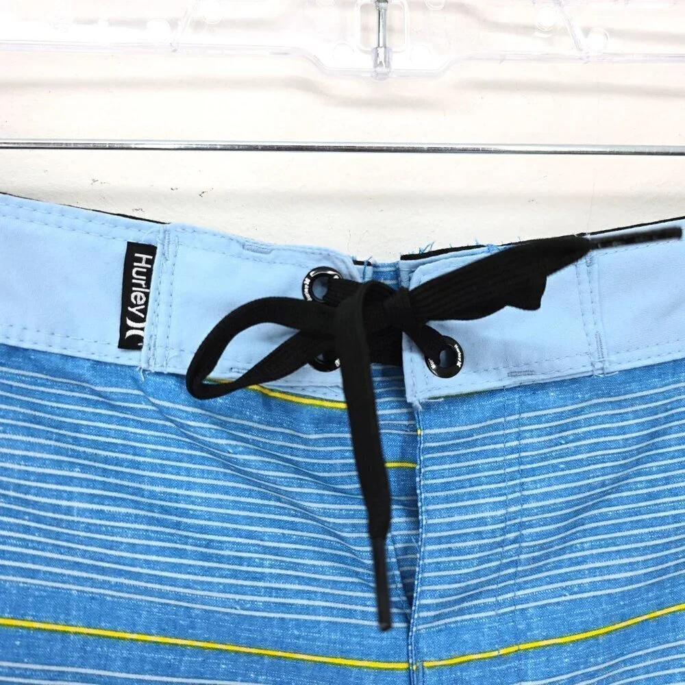 NWT Hurley Kids Light BLue Striped Board Swim Shorts Youth Size 12 Waist 26